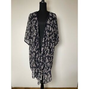 Emory Parks Fairy Whimsygoth Floral Lace Hem Sheer Kimono Women's Black L